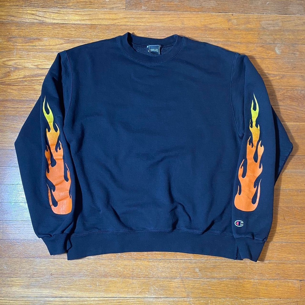 Kylie Jenner X Champion Flame Sleeve Crewneck Pullover Medium